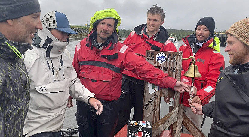 Charley Starr                                Team Angry Beaver rings the bell Monday afternoon as the winners of the 750-mile Race to Alaska, which began in Port Townsend on June 3.