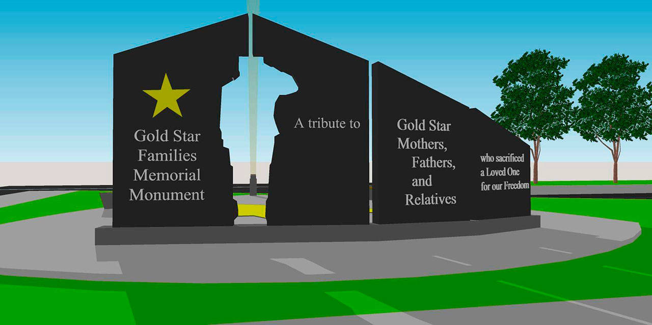 A rendering of the Gold Star Families Memorial Monument planned for the Forks Transit Center. A groundbreaking ceremony for the monument will be held Saturday.