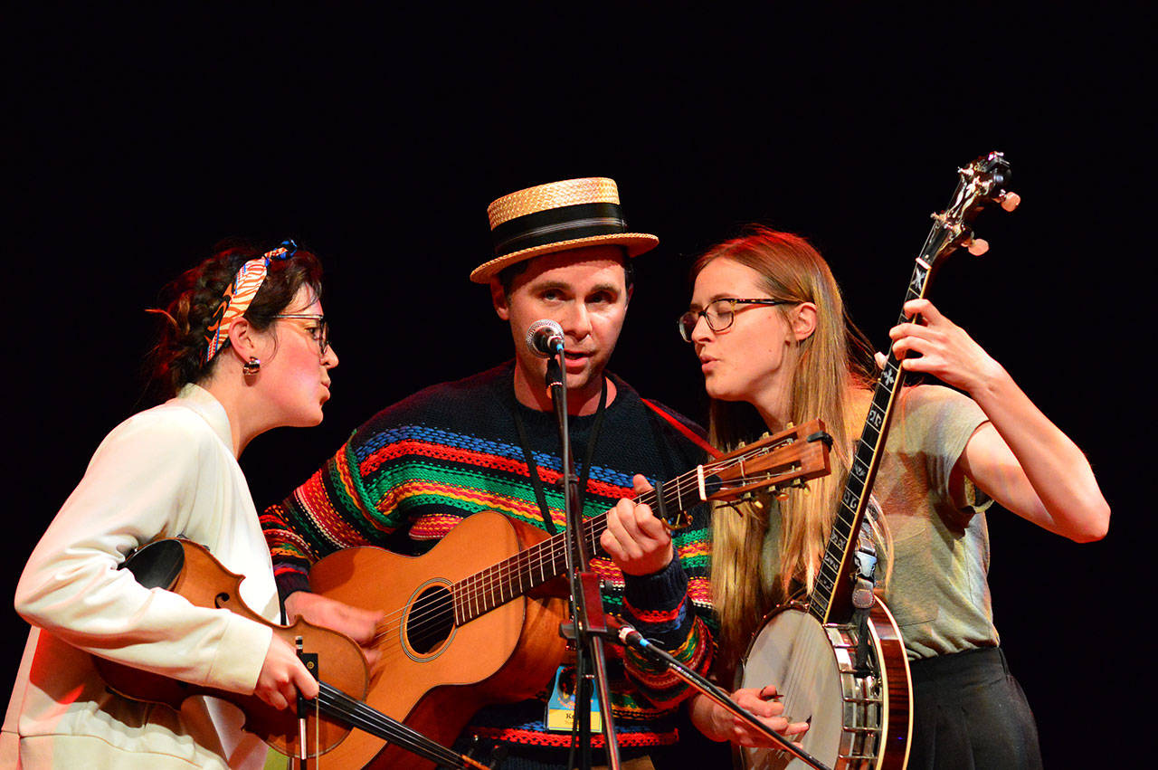 Bill and the Belles — from left, Kalia Yeagle, Kris Truelsen and Helena Hunt of Johnson City, Tenn. — are among the performers in Port Townsend for this week’s Voice Works festival. (Diane Urbani de la Paz)