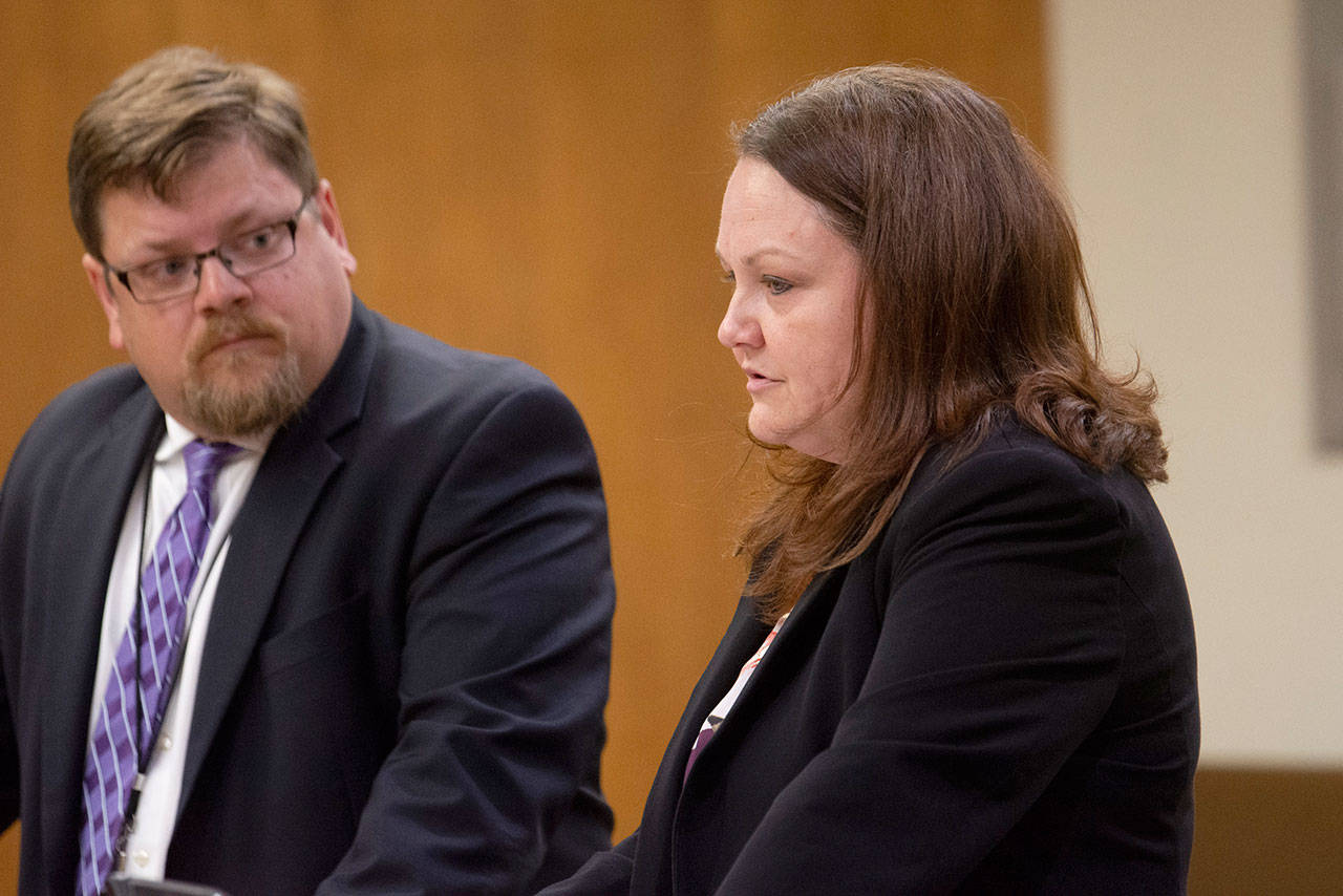 Clallam County Chief Criminal Deputy Prosecuting Attorney Michele Devlin argues that Matthew Wetherington, accused of killing his wife and her three children, should be held in jail on $5 million bail. (Jesse Major/Peninsula Daily News)