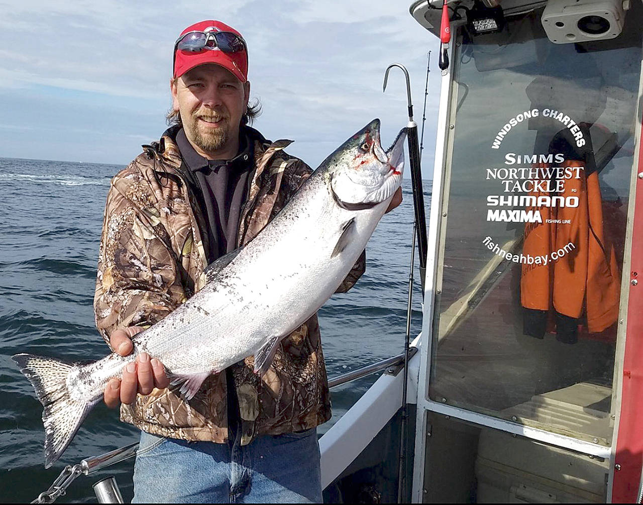 Windsong Charters Port Angeles angler Roger Saari caught this chinook this summer while fishing Swiftsure Bank with Neah Bay’s Windsong Charters. All chinook retention is now closed in Marine Area 4.