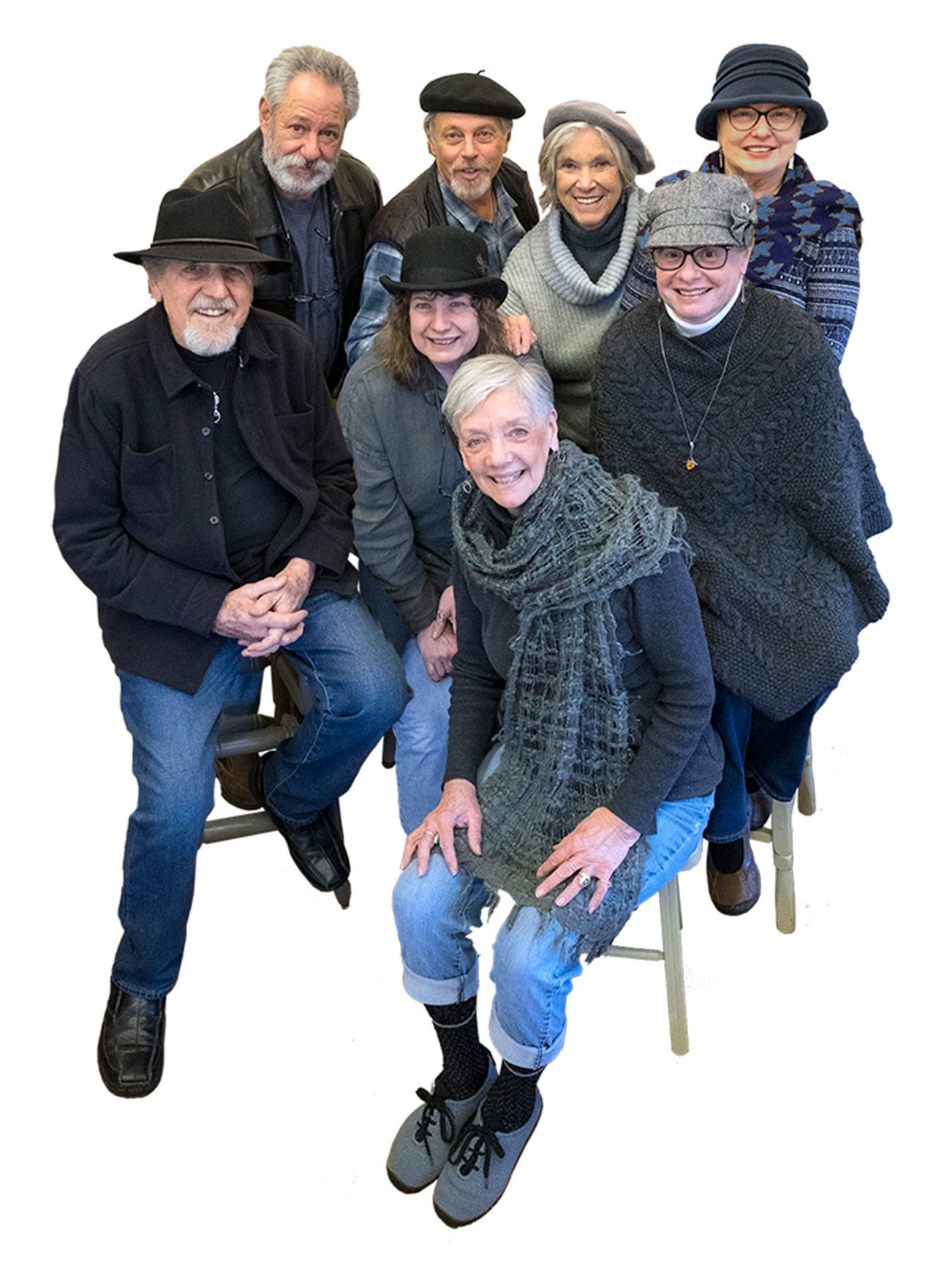 Back row, from left, are 2019 ARTJAM artists Stephen Portner, Brian Buntain, Lynne Armstrong and Mary Franchini, with, front row, from left, Ed Crumley, Tammy Hall and Linda Collins Chapman, and Susan Gansert Shaw in front.