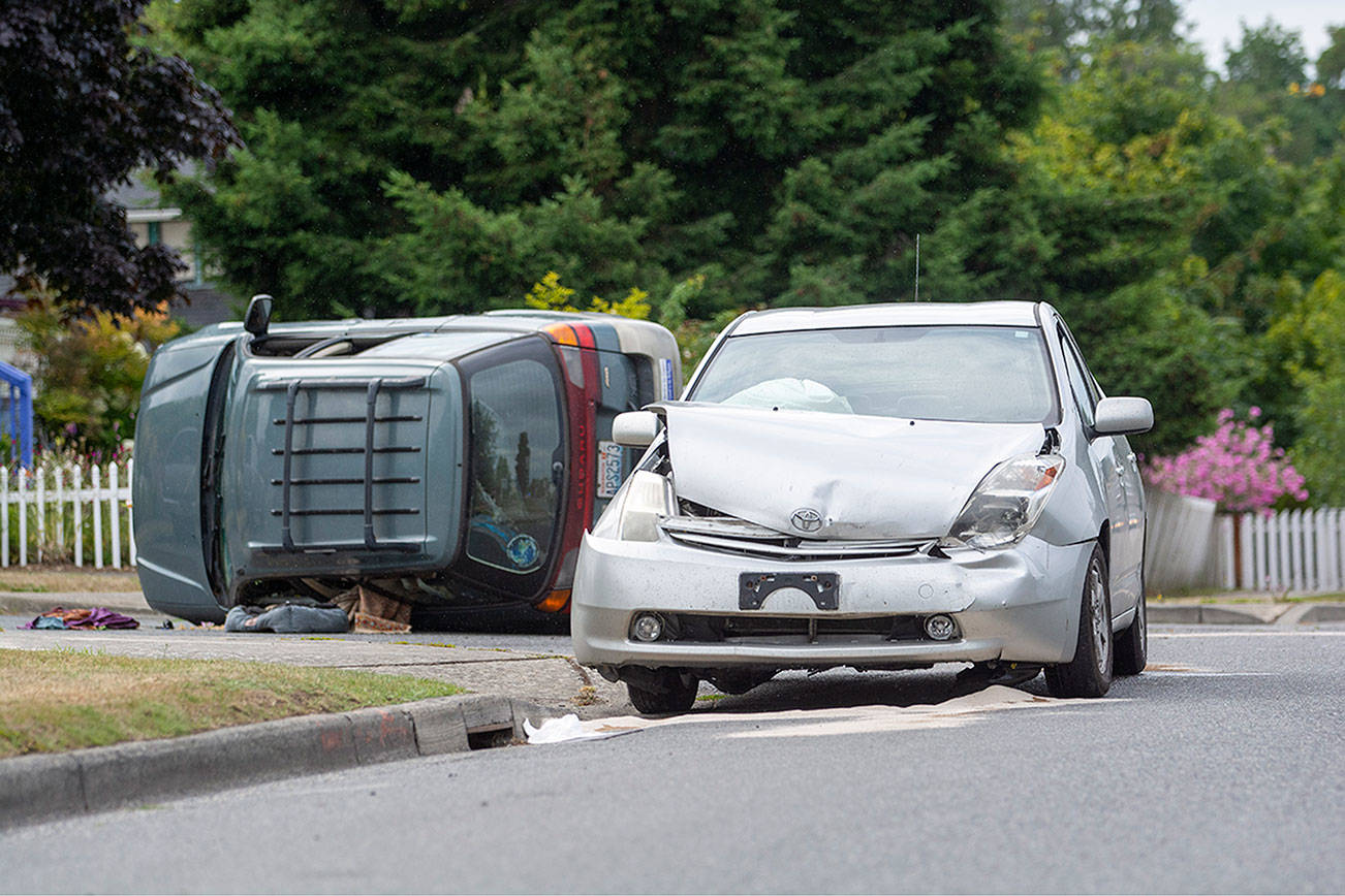 PHOTO: No one injured in rollover wreck on Eighth Street in Port Angeles