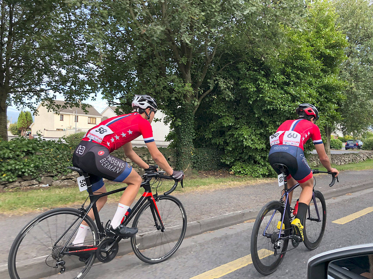 Sequim’s Liam Barber, left, recently competed in the Junior Tour of Ireland Cycling Race.