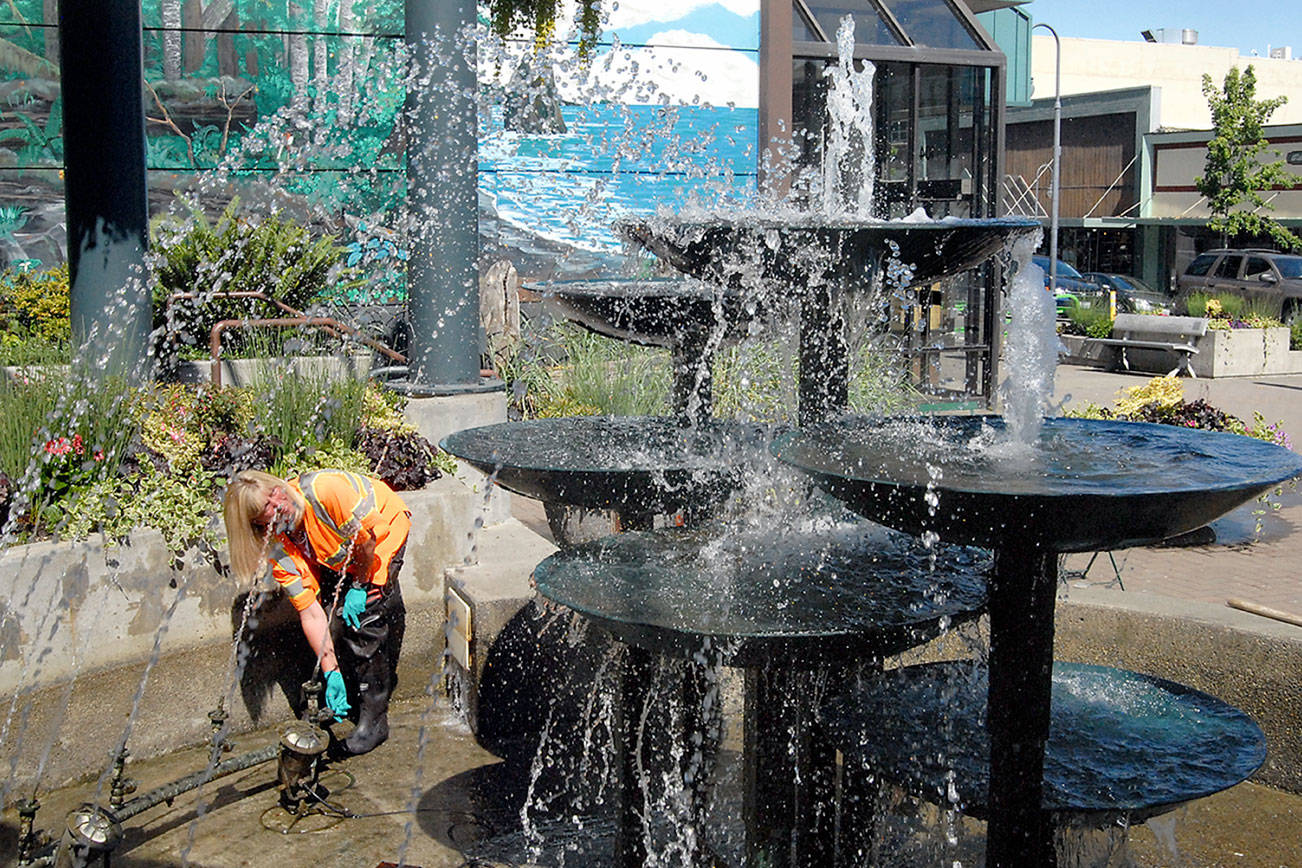 PHOTO: Port Angeles fountain given a summer cleaning