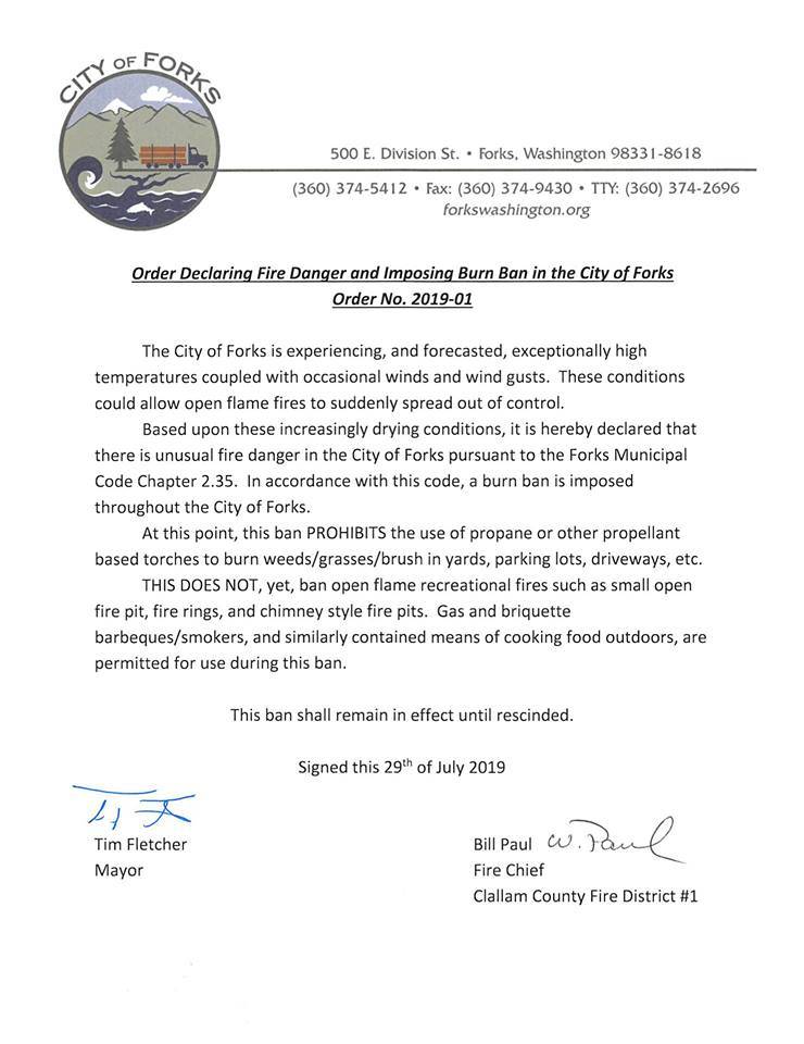 Winds, high temperatures spark Forks burn ban