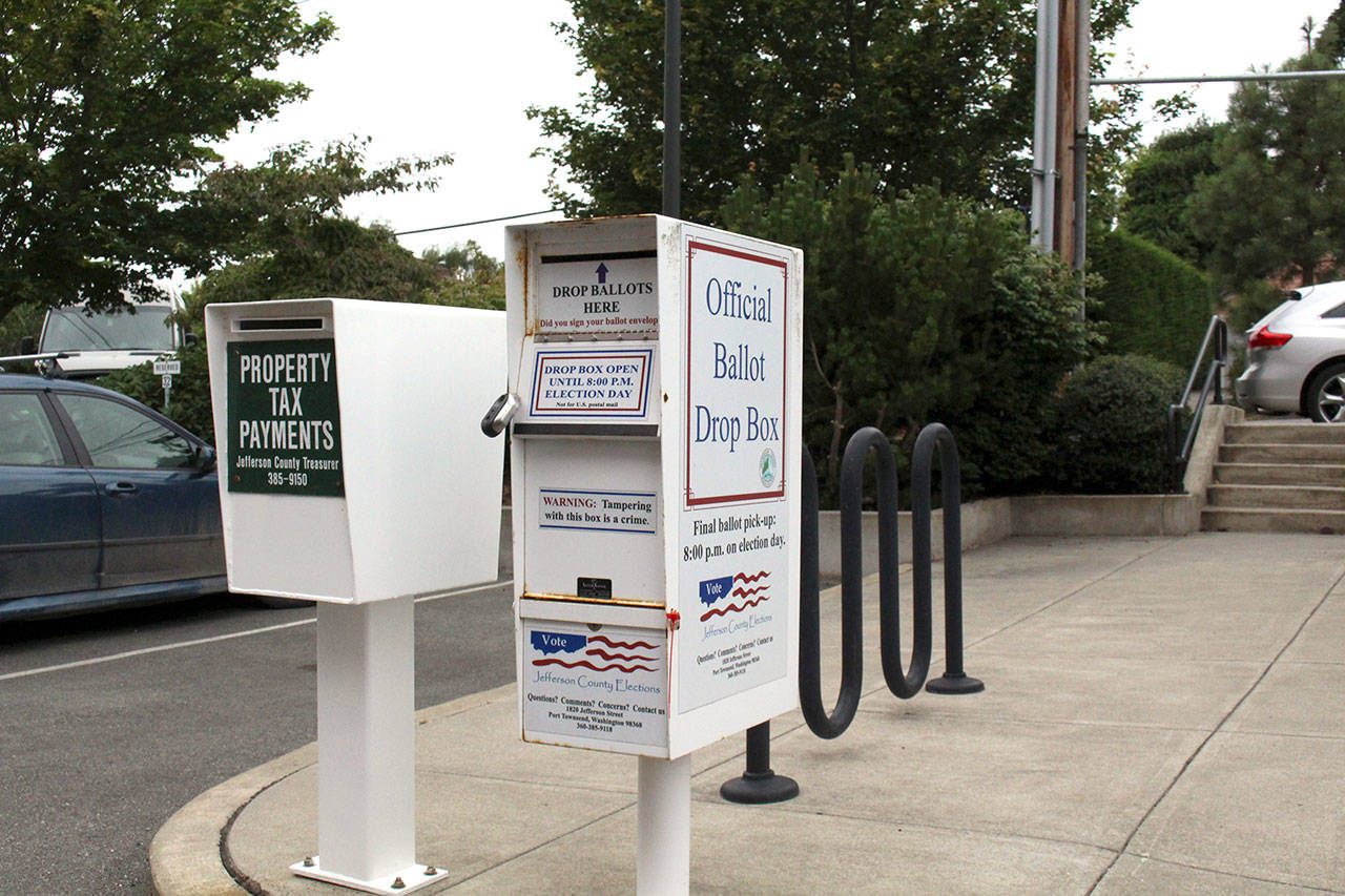 Primary election ballots are due at 8 tonight. Postage-paid envelopes can be dropped at one of the six boxes in Jefferson County, including the back lot at the county courthouse, 1820 Jefferson St. in Port Townsend. (Zach Jablonski/Peninsula Daily News)