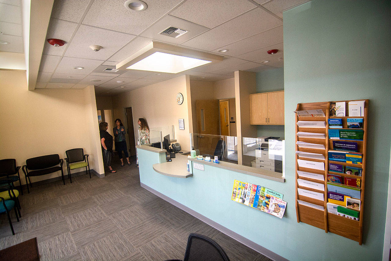 The reception area of Peninsula Behavioral Health’s new Youth Services Center, which is expected to open soon. (Jesse Major/Peninsula Daily News)