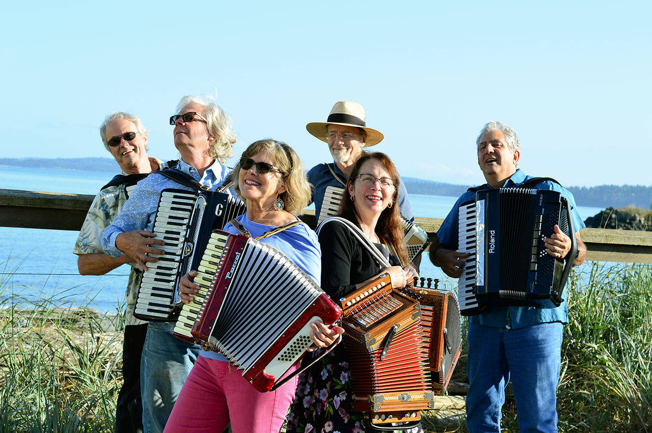 Among the instigators of this weekend’s Deep Squeeze festival are, from left, George Radebaugh, Paul Rogers, Luann Rogers, Michael Townsend, Vickie Townsend and Joe Schipani. (Diane Urbani de la Paz/for Peninsula Daily News)