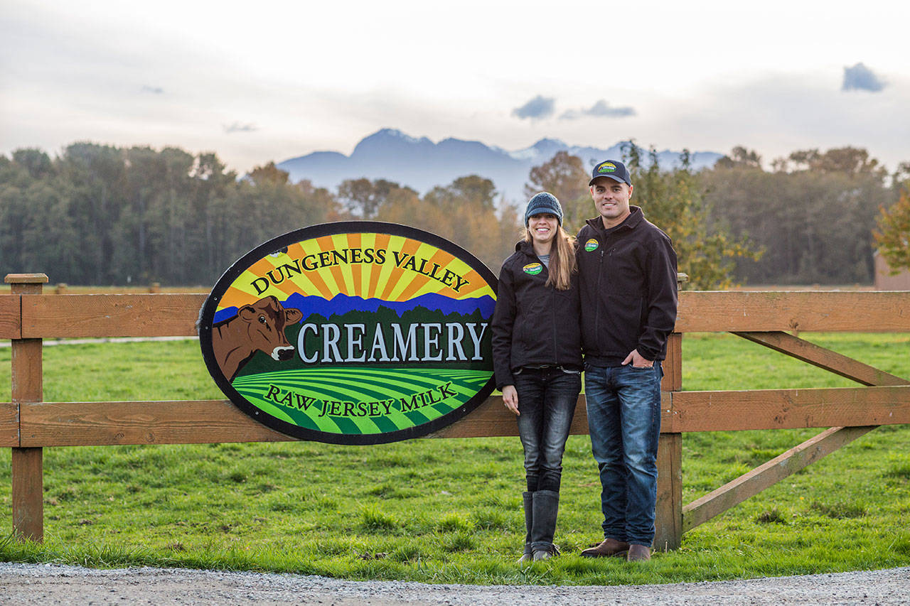 Sarah and Ryan McCarthey, owners of Dungeness Valley Creamery, have been named the 2019 Farmers of the Year by the North Olympic Land Trust. (North Olympic Land Trust)