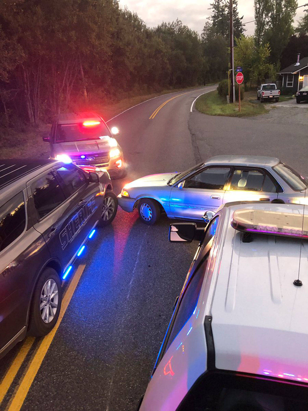 Jefferson County Sheriff’s deputies used a pursuit immobilization technique to stop an erratically driven vehicle Sunday on state Highway 19. (Jefferson County Sheriff’s Office)