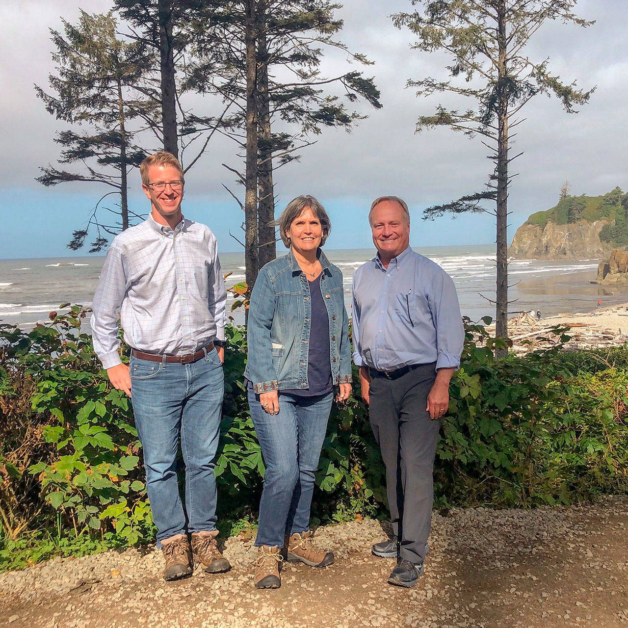 U.S. Rep. Derek Kilmer, D-Gig Harbor, left, is seen with House Appropriations Subcommittee on the Interior and Environment Chairwoman Rep. Betty McCollum, D-Minn., and ranking member Rep. Dave Joyce, R-Ohio, at the Ruby Beach trailhead in west Jefferson County.
