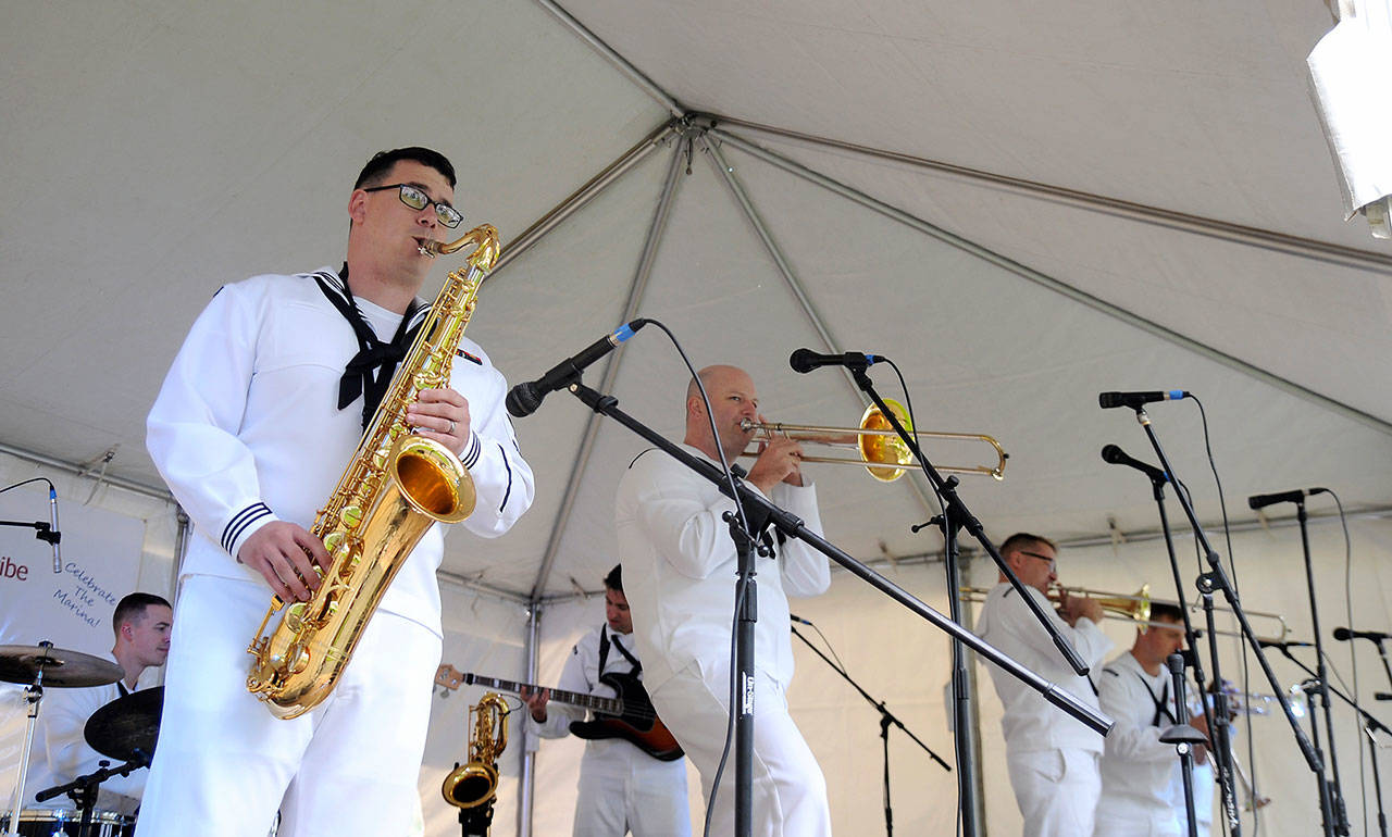 Navy Band Northwest-Funk Band performs during the 2019 Waterfront Days at John Wayne Marina on Saturday. (Michael Dashiell/Olympic Peninsula News Group)