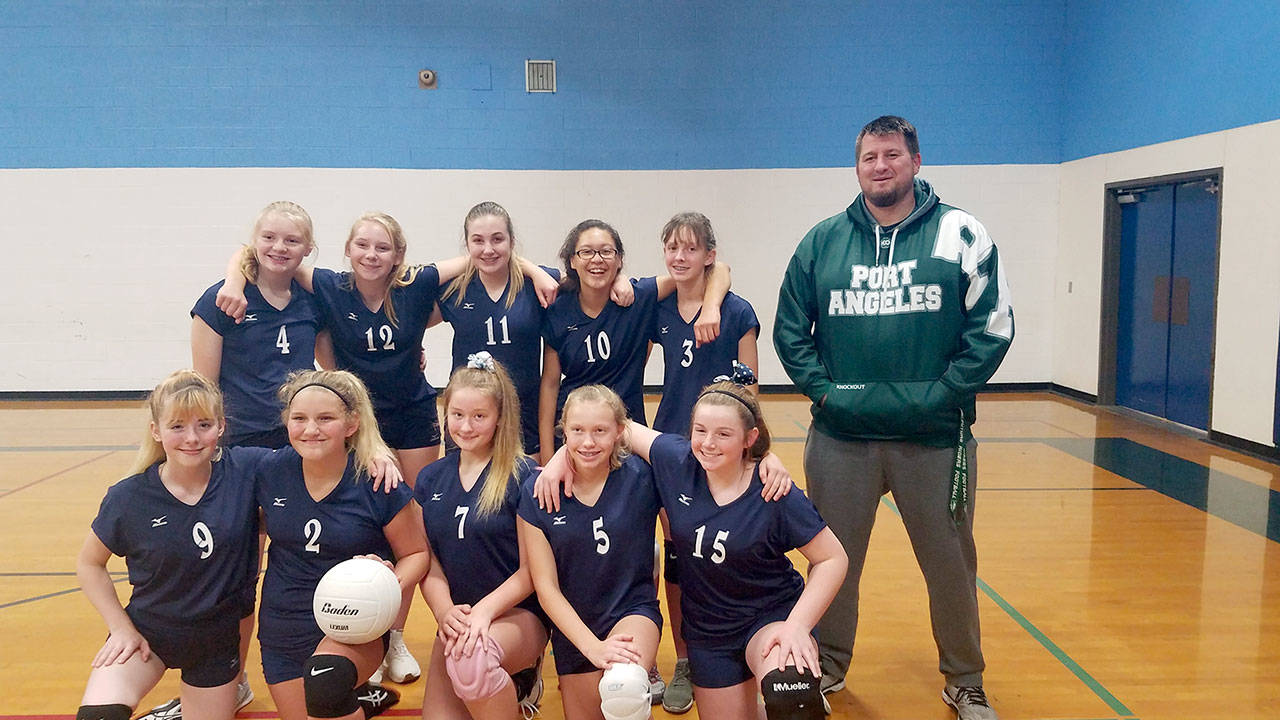 The Stevens Middle School eighth grade JV volleyball team recently completed an undefeated 10-0 season. Team members are, top row, from left, Paige Mason, Ali Money, Lily Moseley, Karma Williams, Natalie Robinson and coach Brent Wasche. Bottom, Faith Carr, Jayden McCabe, Summer Hirst-Lowe, Sydney Fryer and Shayla Patridge.