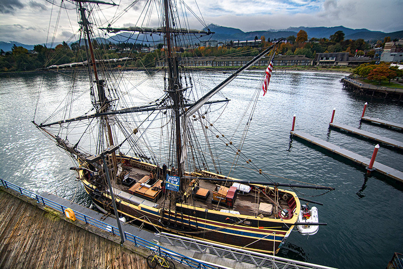The Lady Washington docks in Port Angeles in wait of safer weather