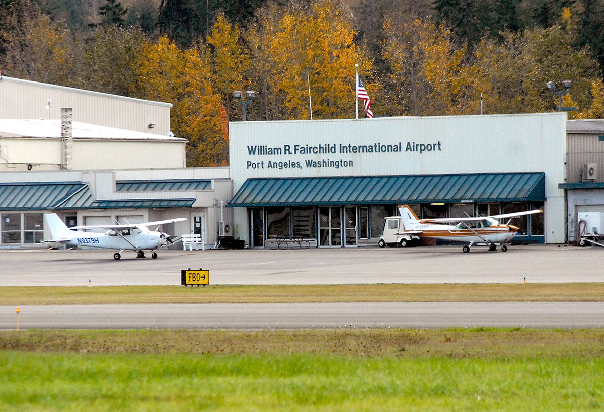 Aircraft sit outside the main terminal, now used by Rite Bros. Aviation, at William R. Fairchild International Airport in Port Angeles on Wednesday. (Keith Thorpe/Peninsula Daily News)