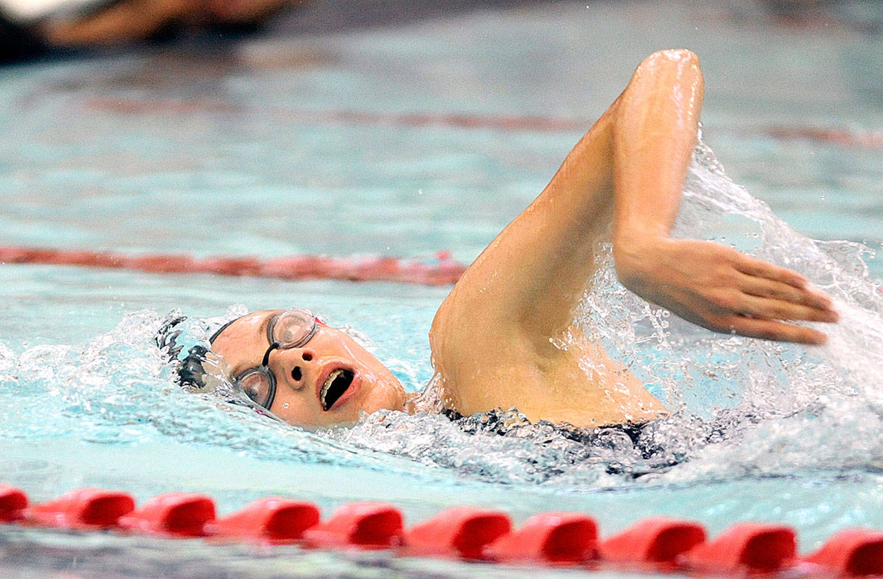 Sequim’s Mia Coffman will compete at the state 2A swim and dive championships in Federal Way on Friday and Saturday in the 200 freestyle and the 500 freestyle. (Michael Dashiell/Olympic Peninsula News Group)