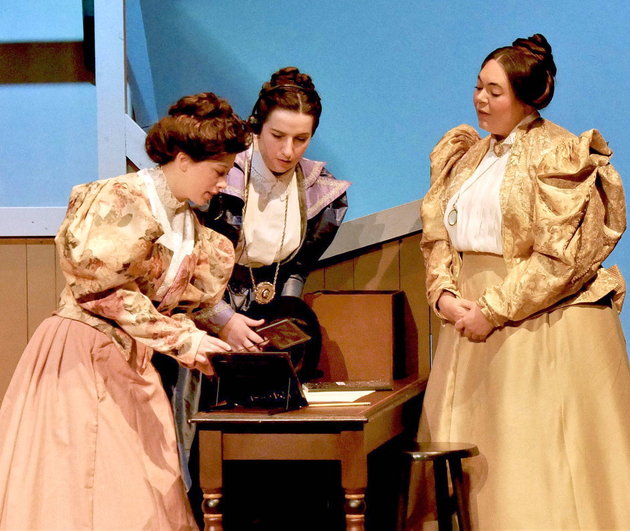 Annie Cannon (Tia Stephens), from left, Henrietta Leavitt (Ginny Holladay Jessee) and Williamina Fleming (Marissa Wilson) are colleagues in “Silent Sky,” at Sequim’s Olympic Theatre Arts this weekend and next. (Olympic Theatre Arts)