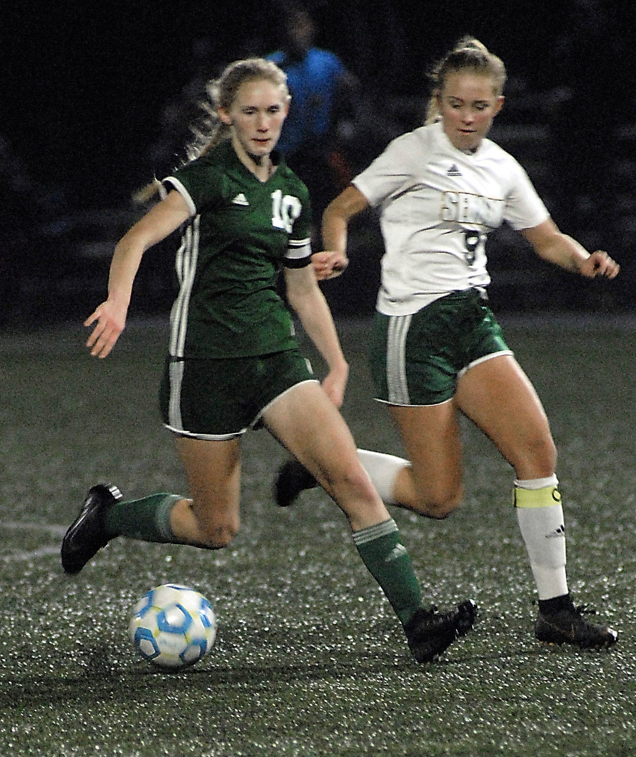 Keith Thorpe/Peninsula Daily News Port Angeles’ Millie Long, left, was named the Olympic League 2A girls’ soccer MVP. Long scored 33 goals this season to go along with 11 assists.