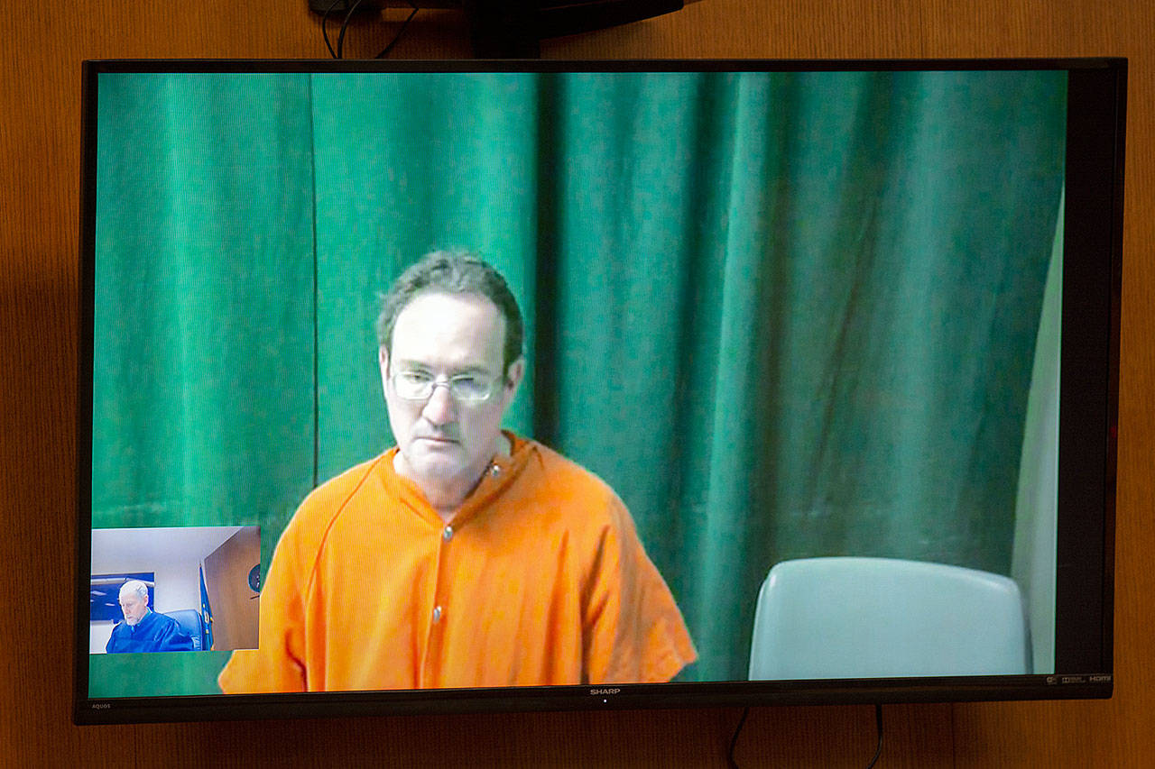 John Philip Shoosmith of Bellingham appears in Clallam County Superior Court where he was charged with attempted possession of child pornography, attempted rape of a child and criminal impersonation with sexual motivation. (Jesse Major/Peninsula Daily News)