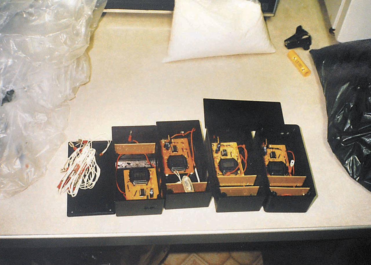 The timers Ahmed Ressam had in his car when he was captured in Port Angeles on Dec. 14, 1999. (Peninsula Daily News file)