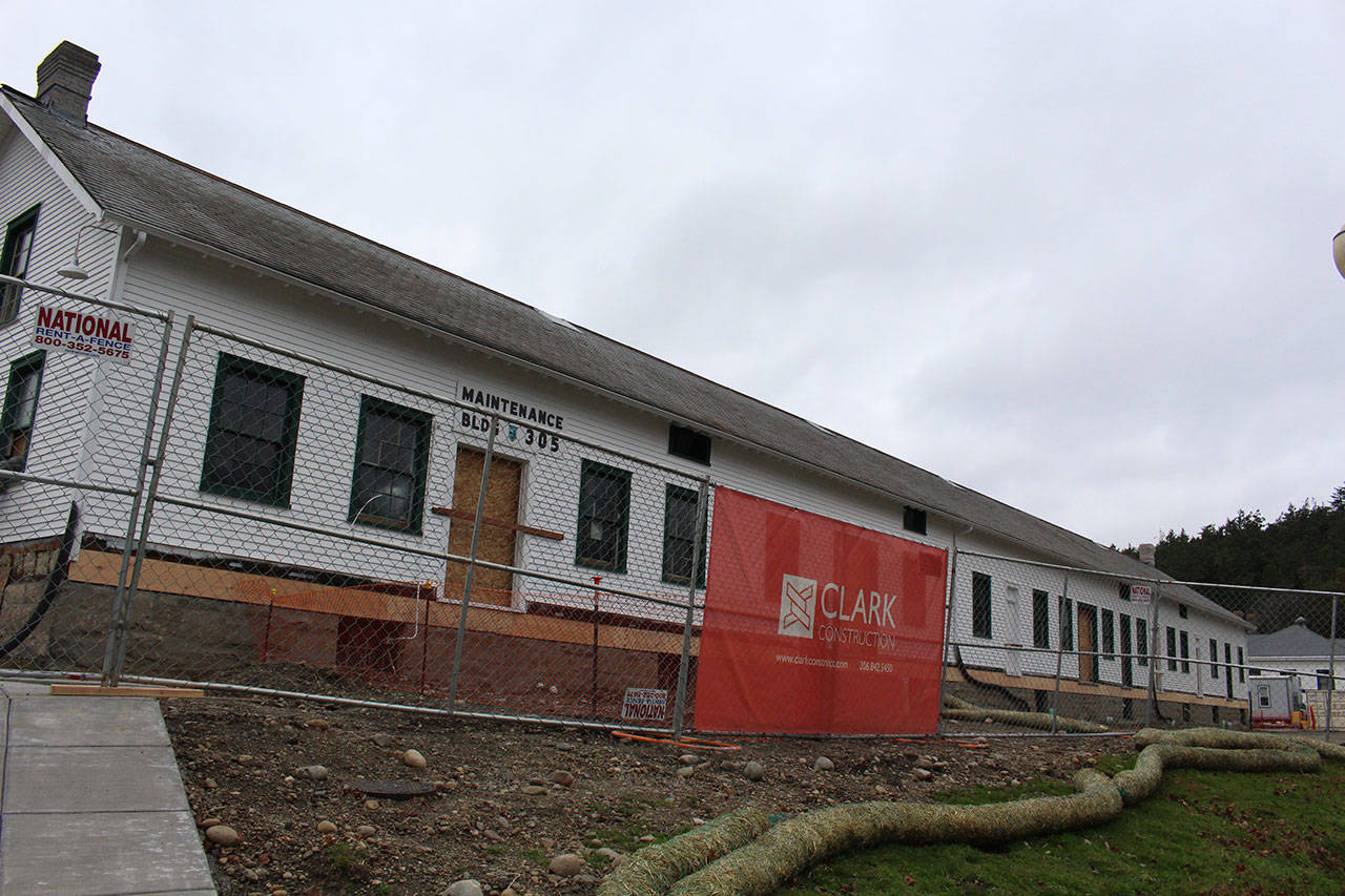 Building 305 at Fort Worden is currently being renovated as part of the multi-million dollar Makers Square project that the Fort Worden Public Development Authority is overseeing. The building will be the eventual new home of KPTZ Radio. (Zach Jablonski/Peninsula Daily News)