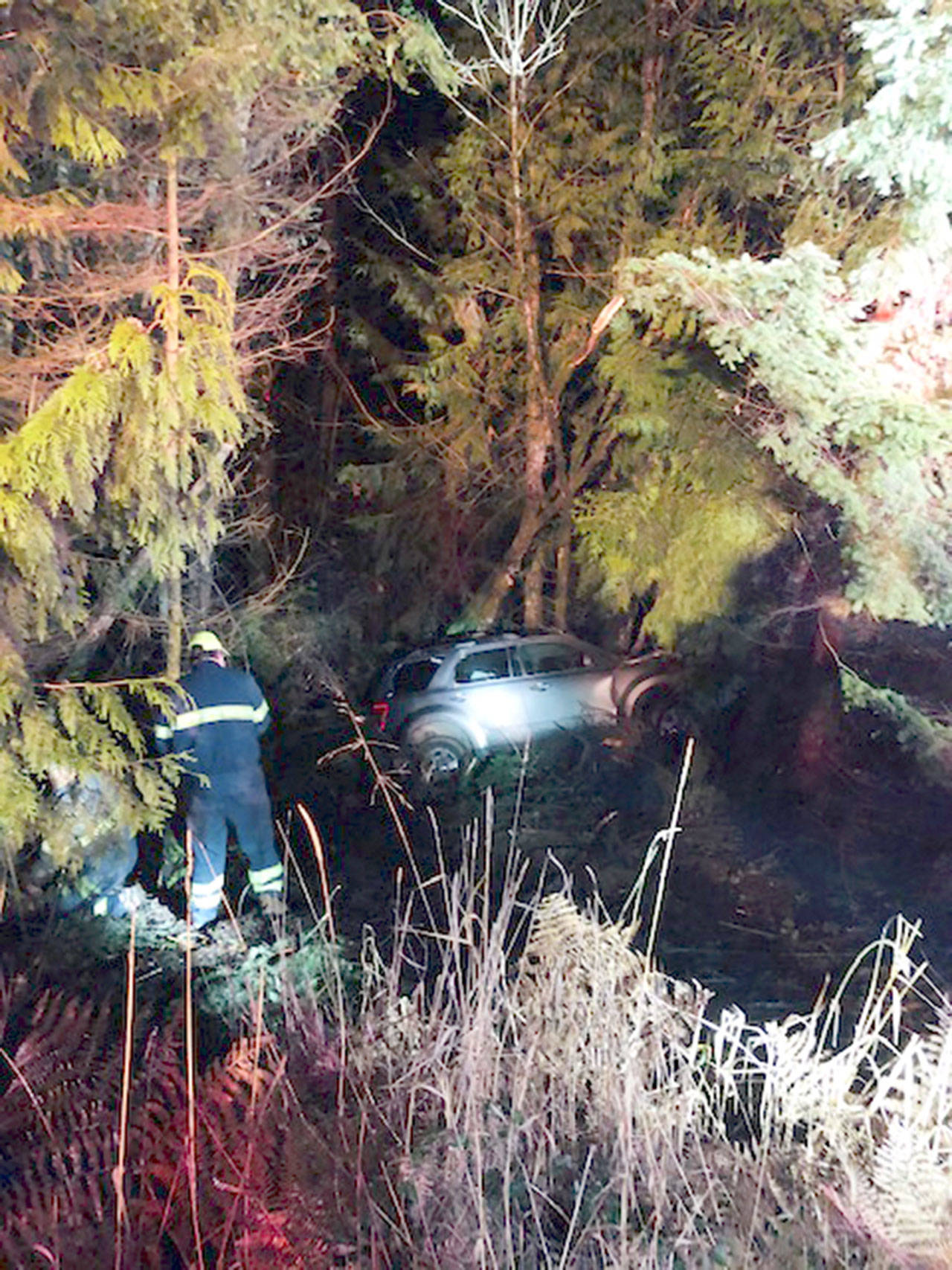 Clallam 2 Fire & Rescue firefighters extricated a woman from her car that had landed in a ditch off the Morse Creek curve.