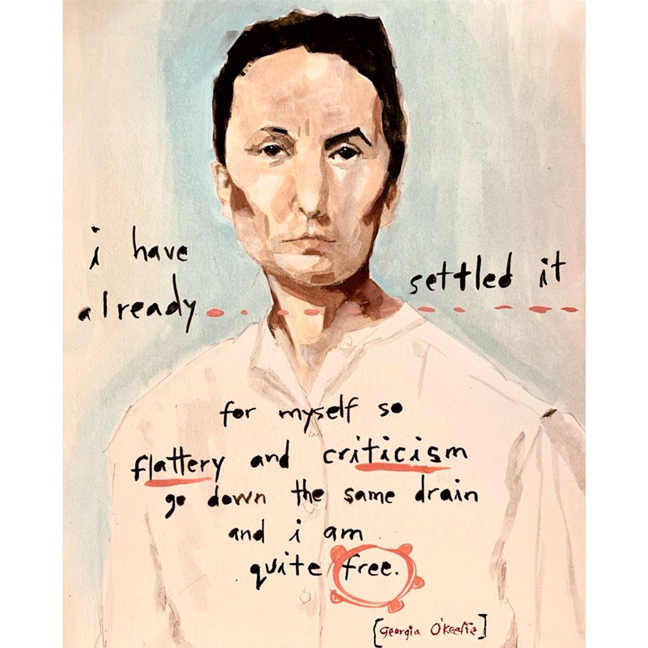 Jenny Dohs depiction of Georgia OKeefe is among the work to be exhibited at the Port Townsend School of the Arts gallery this month.