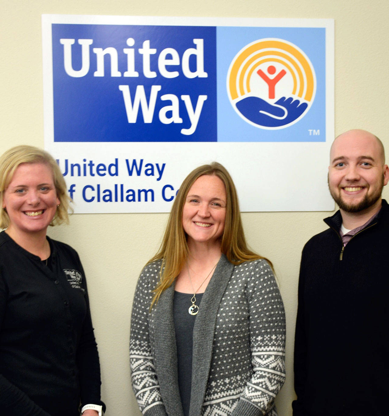 New tenants at Lincoln Center, left to right, Christy Smith, CEO of United Way of Clallam County with resource development managers Carmen Geyer and Travis Simmons. (Jennifer Sperline/Port Angeles School District)