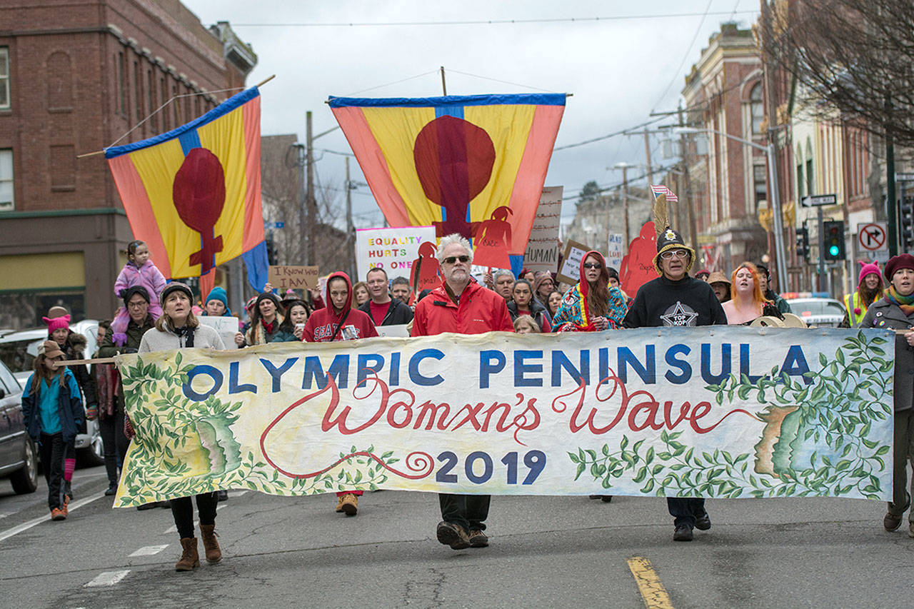 Police estimated that about 1,000 people participated in the third annual Olympic Peninsula Womxn’s Wave in Port Townsend in 2019. (Peninsula Daily News file)