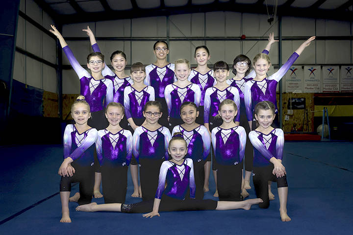 The Klahhane Gymnastics team competed recently at Freedom Invitational and the Aloha Invitational. in front is Lainey Depiro. From left, in the front row is Raynee Ciarlo, Elyse Brown, Ashayla Holloway, Kira Hartman, Gracelyn Goss and Harper Hilliker. From left, middle row, is Scarlett Sullivan, Kenna Pittman, Mariah Traband, Lauren Cline and Coralie Lewis. From left, back row, is MeiYing Harper-Smith, Ava Harris, Kayli Sexton and Jessamyn Schindler. (Ashley Franz Photography)