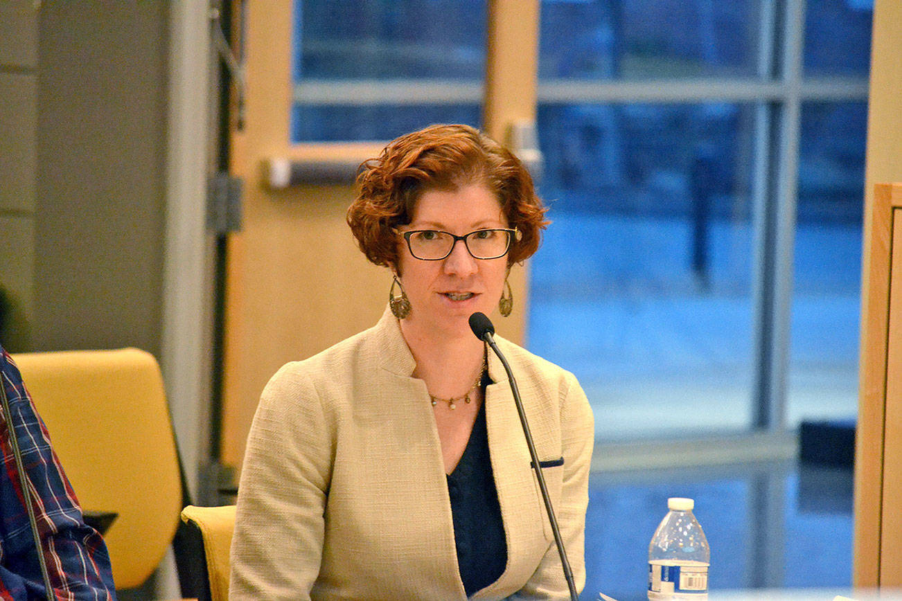 <strong>Matthew Nash</strong>/Olympic Peninsula News Group                                Jennifer States addresses the Sequim City Council at a question-and-answer session for potential candidates for the vacant seventh council seat in January 2018. States has announced her intention to resign from the council.