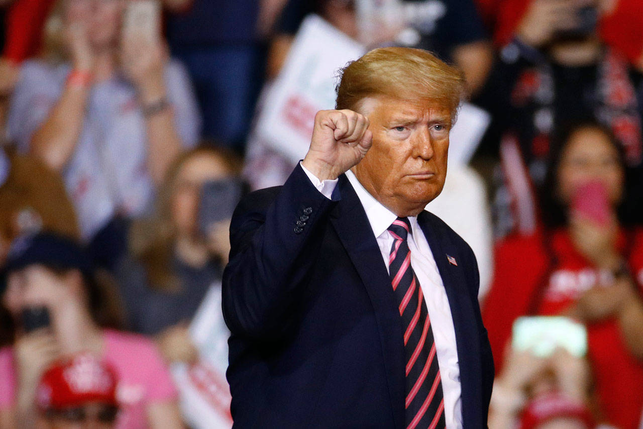 In this Feb. 21, 2020, file photo, President Donald Trump speaks during a campaign rally in Las Vegas. A U.S. appeals court has upheld the Trump administration’s rules imposing more hurdles for women seeking abortions. The 9th U.S. Circuit Court of Appeals decision Monday, Feb. 24, 2020, overturns decisions that had been issued by judges in Washington, Oregon and California. (Patrick Semansky/Associated Press file)