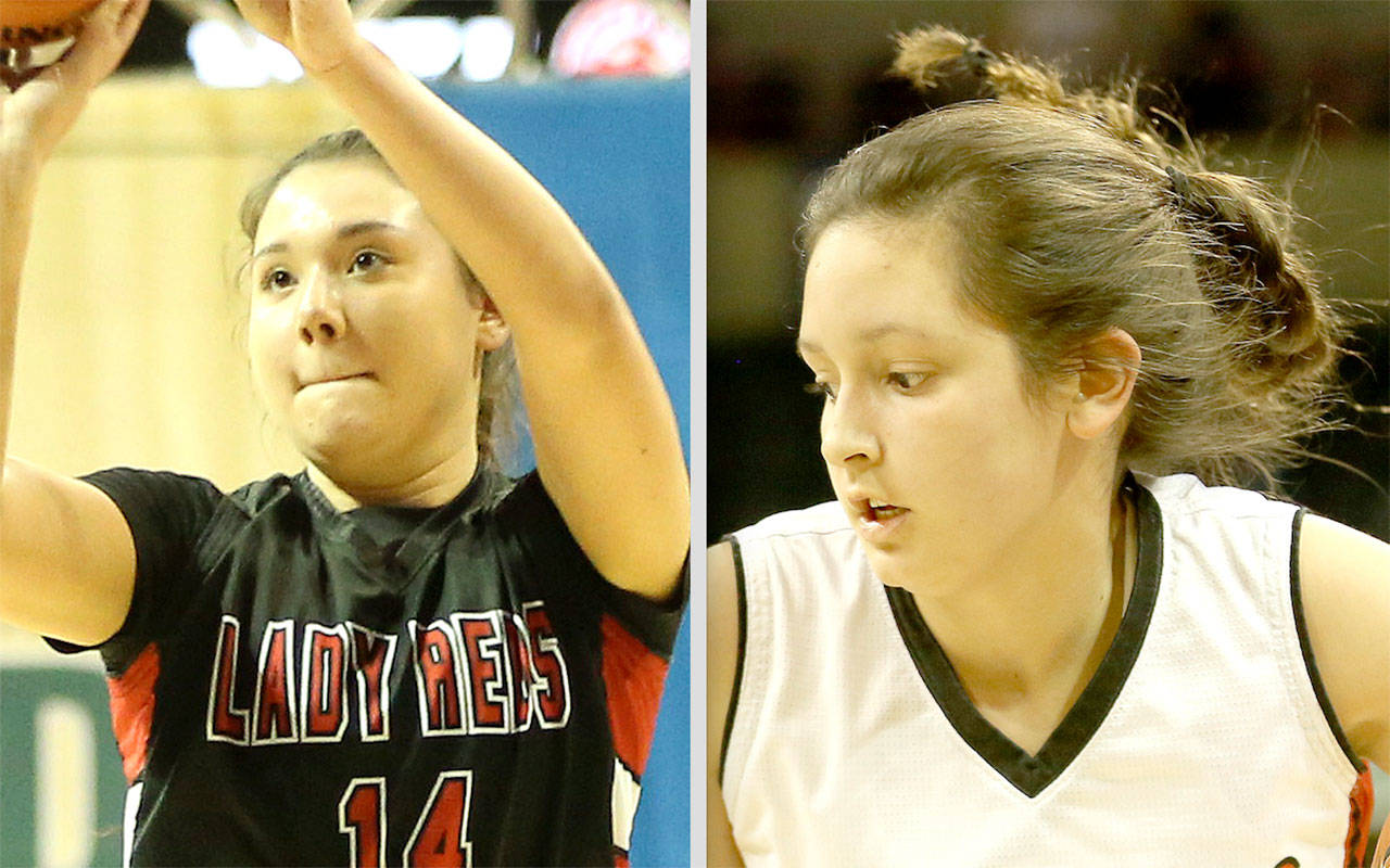 Ruth Moss, left, and Allie Greene of the Neah Bay girls basketball team