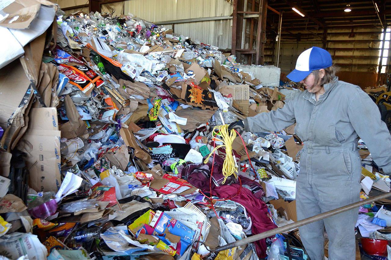 Rope, blankets and many more nonrecyclable items end up in the recycling stream, as discovered by Meggan Uecker, Clallam County solid waste coordinator, and other county staff and volunteers during a “recycling audit” in May 2019. Transfer station staff will be on hand to help residents understand what can and cannot be recycled Thursday, March 12, 2020. (Matthew Nash/Olympic Peninsula News Group file)