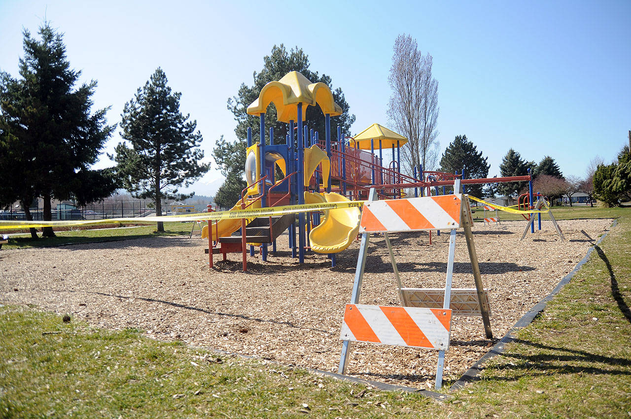 City of Sequim park playgrounds have been closed to all users, including playground equipment at Carrie Blake Community Park. (Michael Dashiell/Olympic Peninsula News Group)