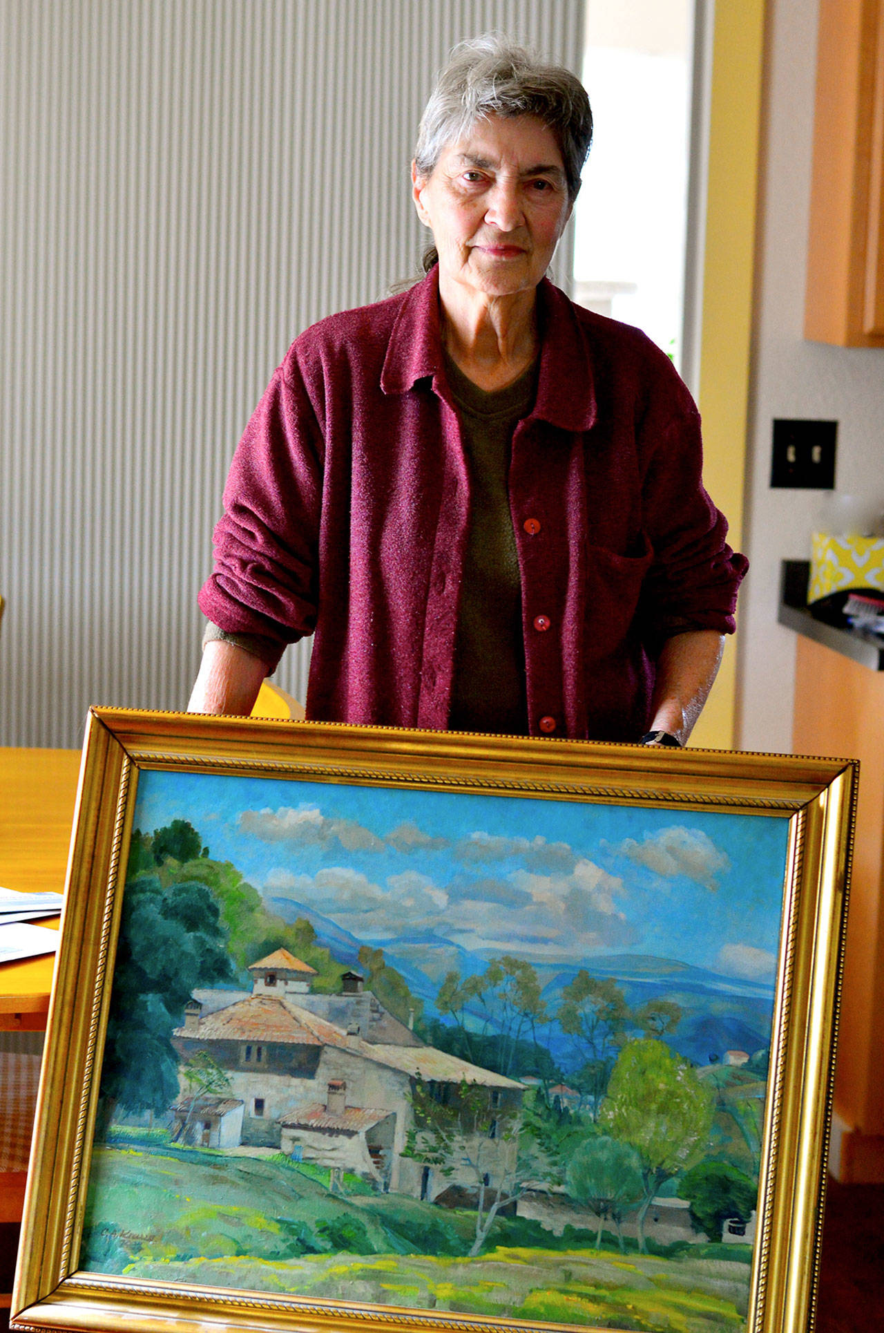 After many years, Joy Qualey of Port Townsend found the rightful owner of an 89-year-old painting titled “Les Milles, Aix-en-Provence.” (Diane Urbani de la Paz/for Peninsula Daily News)