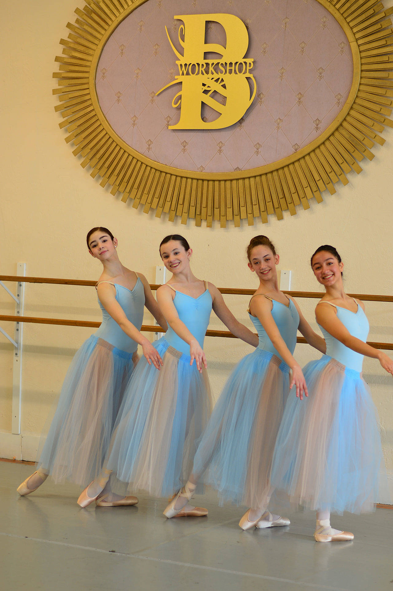 The Ballet Workshop’s accomplished dancers include, from left, Ava Johnson, Courtney Smith, Kim Braun and Isabella Knott. (Diane Urbani de la Paz/for Peninsula Daily News)