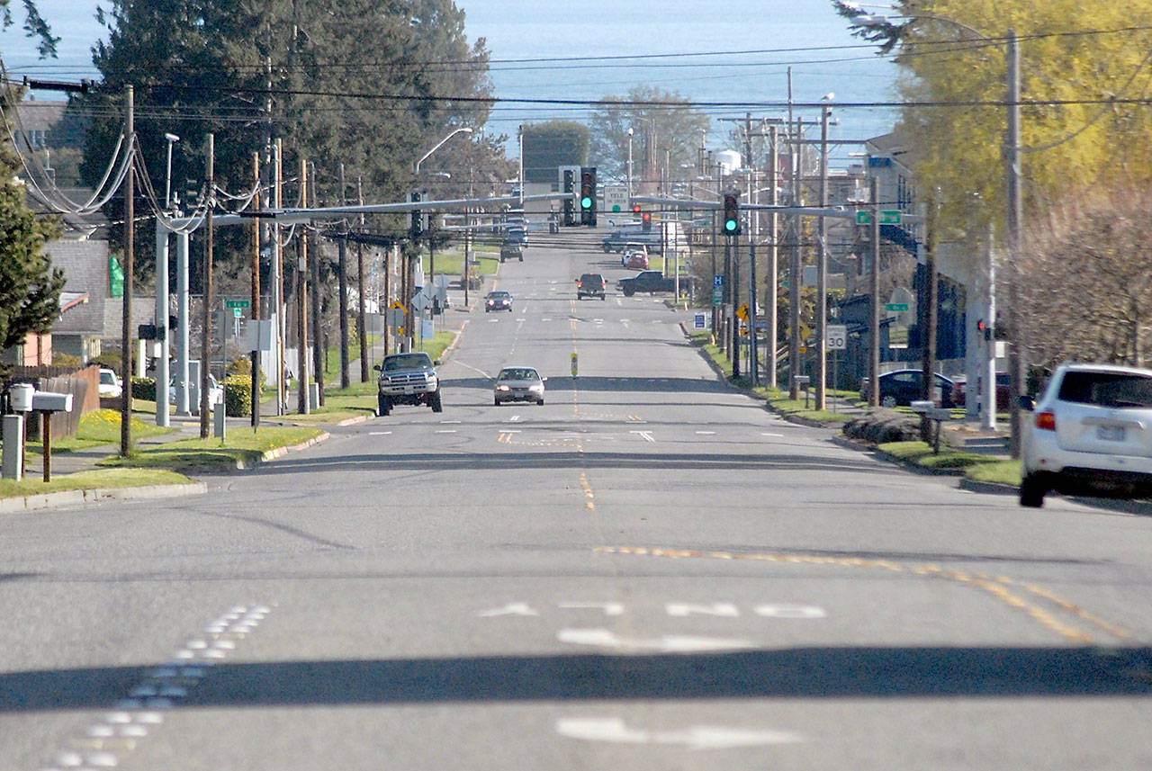 A section of Race Street between First Street and Park Avenue in Port Angeles is slated for the installation of new crosswalks and landscaping. (Keith Thorpe/Peninsula Daily News)