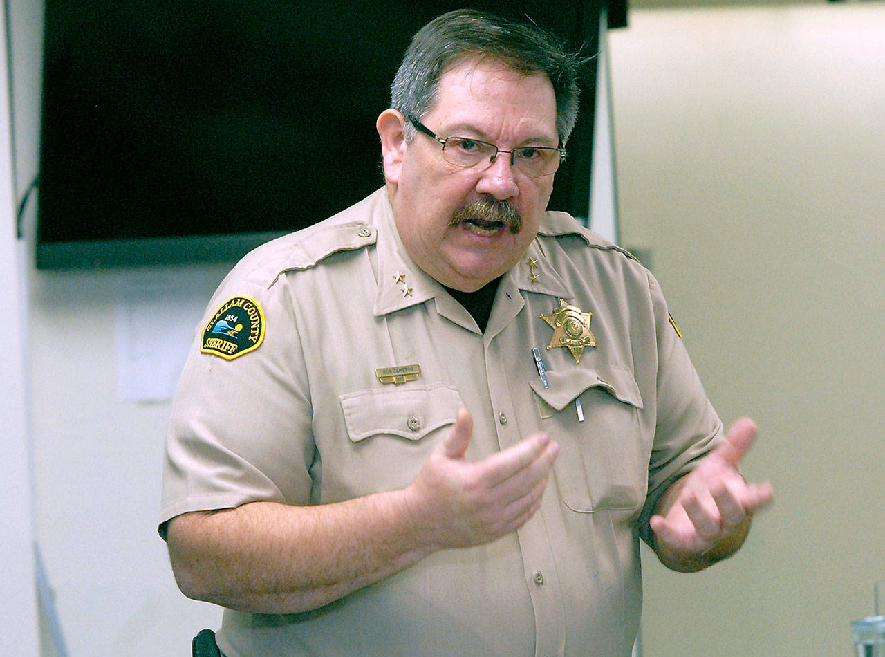 Clallam County Undersheriff Ron Cameron discusses county preparations for the expected spread of coronavirus during a recent briefing at the Clallam County Courthouse. (Keith Thorpe/Peninsula Daily News file)