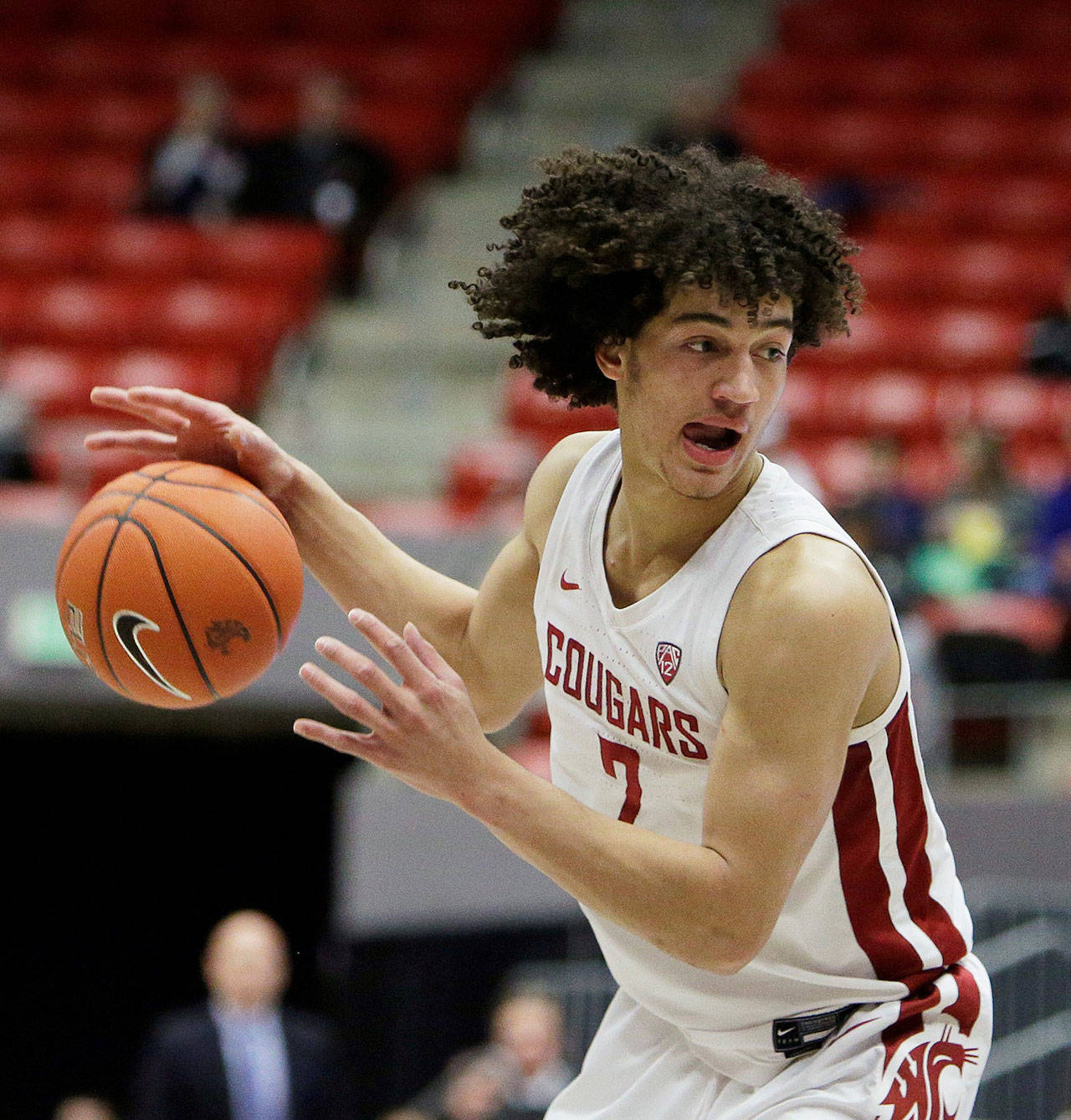 Washington State forward CJ Elleby catches the ball in February during a game against California in Pullman. (The Associated Press)