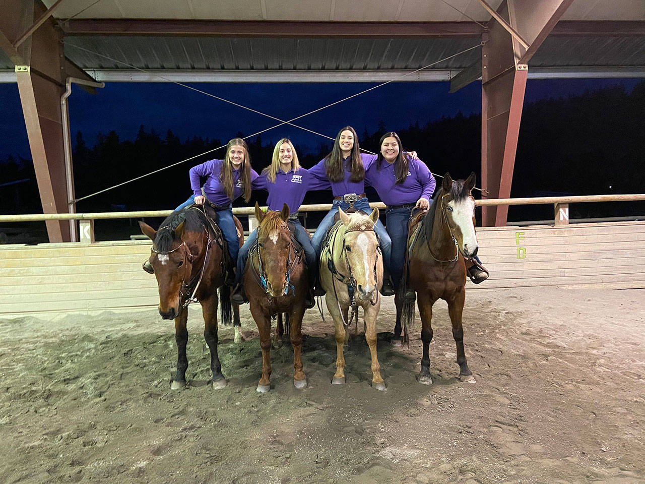 Despite their season being cut short due to the Corona virus Sequims WAHSET senior riders from left Hannah Kokoschka, Grace, Emma, Lilly all won medals for placing in the top three at the year end awards, plus both teams also won trophies for the Small Teams High Point award. PA champion and Sequim reserve champion. (Katie Newton)