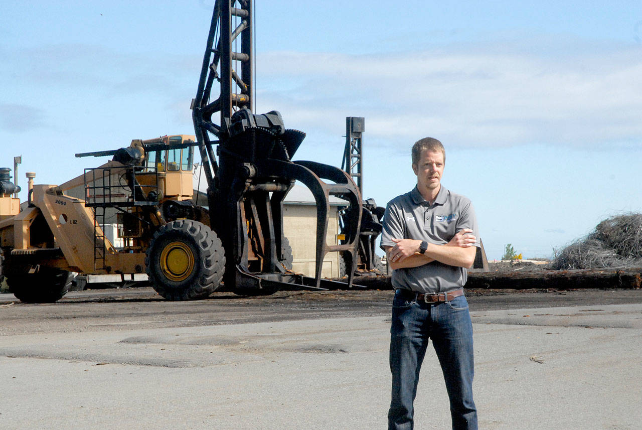 Chris Hartman, director of engineering for the Port of Port Angeles, talks about archeology efforts at the port’s log yard on Marine Drive in Port Angeles on Friday, May 15, 2020. (Keith Thorpe/Peninsula Daily News)