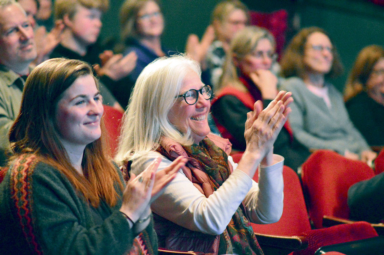 Port Townsend Film Festival executive director Janette Force, right, and granddaughter Molly Force enjoy a Women & Film event during the 2018 festival. (Diane Urbani de la Paz/for Peninsula Daily News file)