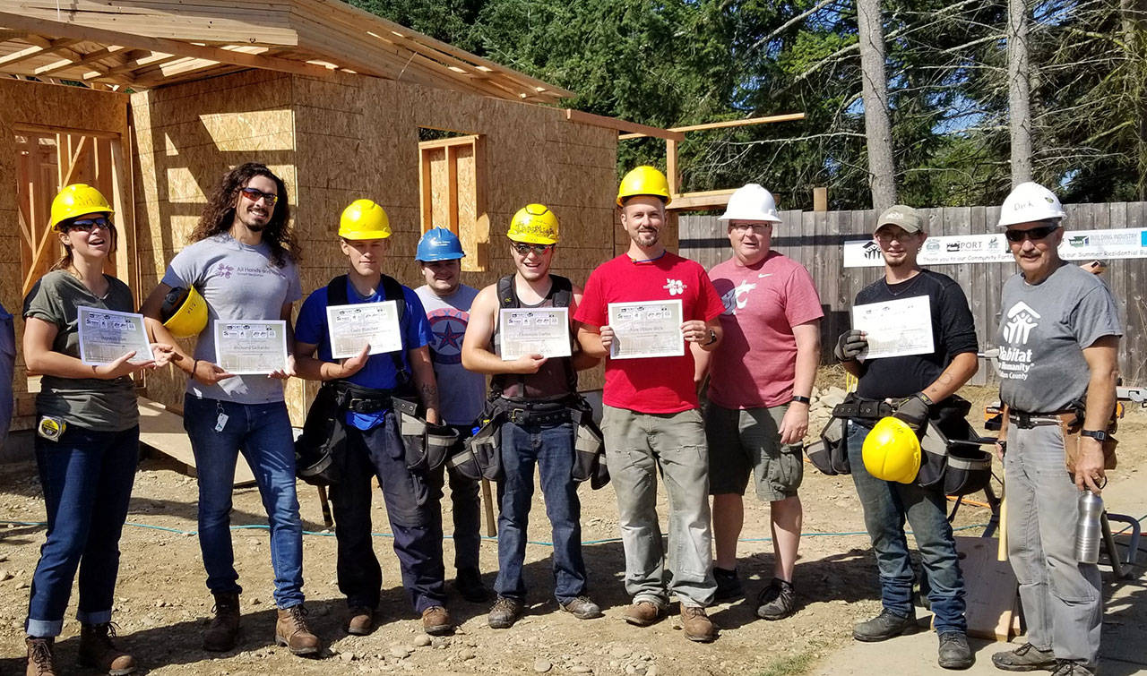 Participants in Habitat for Humanity of Clallam County’s 2019 Summer Build Class program celebrate their last day of hands-on instruction. Registration is open for the 2020 program. (Habitat for Humanity of Clallam County)