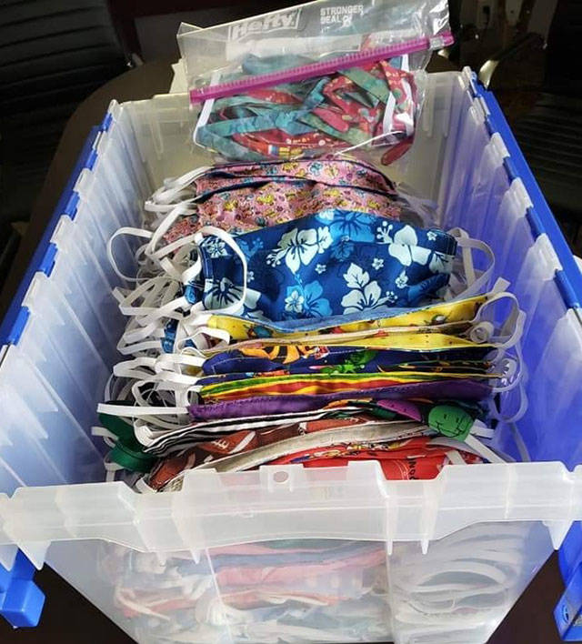 In their first drop-off and donation, club members of Sunbonnet Sue Quilt Club provided more than 200 face masks for Avamere Olympic Rehabilitation of Sequim. (Photo courtesy of Avamere/Sunbonnet Sue Quilt Club)