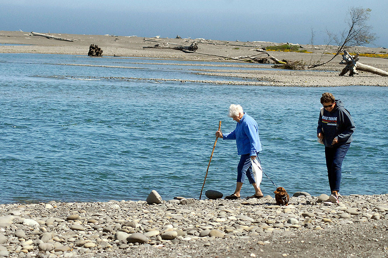 Beachcombers wander Strait shore
