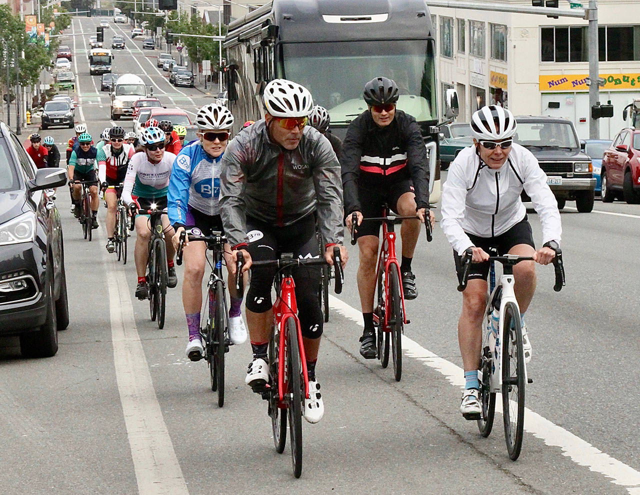 About 30 hardy cyclists from the Victoria area came across on the early Coho ferry last year to ride up to the top of Hurricane Ridge for the Ride the Hurricane event. (Peninsula Daily News file)