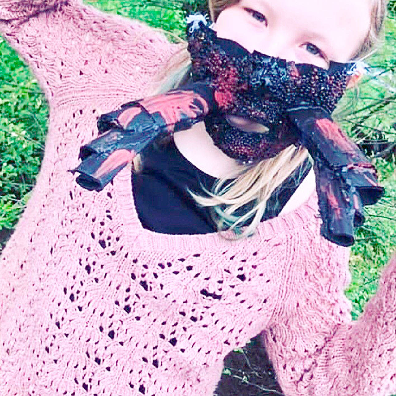 Chloe Bitzer won the JeffcoCARES Maskie contest with a beetle-themed creation.