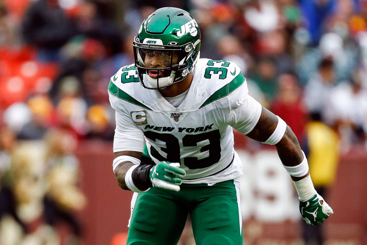 In this Nov. 17, 2019, file photo, New York Jets strong safety Jamal Adams (33) plays during the second half of an NFL football game against the Washington Redskins in Landover, Md. Adams got his wish. He wanted out of New York and away from the Jets. His new home is in Seattle and for what the Seahawks gave up, they need Adams to play like an All-Pro. (Patrick Semansky/Associated Press file)